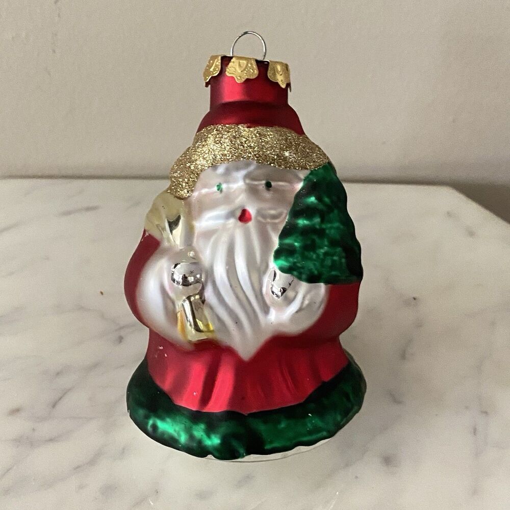 OLD WORLD Santa Claus Hanging Christmas Ornament Bell Glass 4.5in